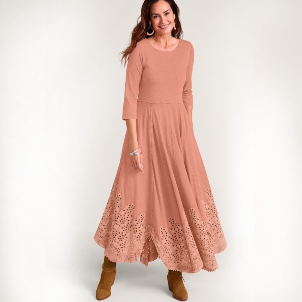 NEW Soft Surroundings Casablanca Swing Eyelet Dress Sz SP Petite Coral Peach NWT